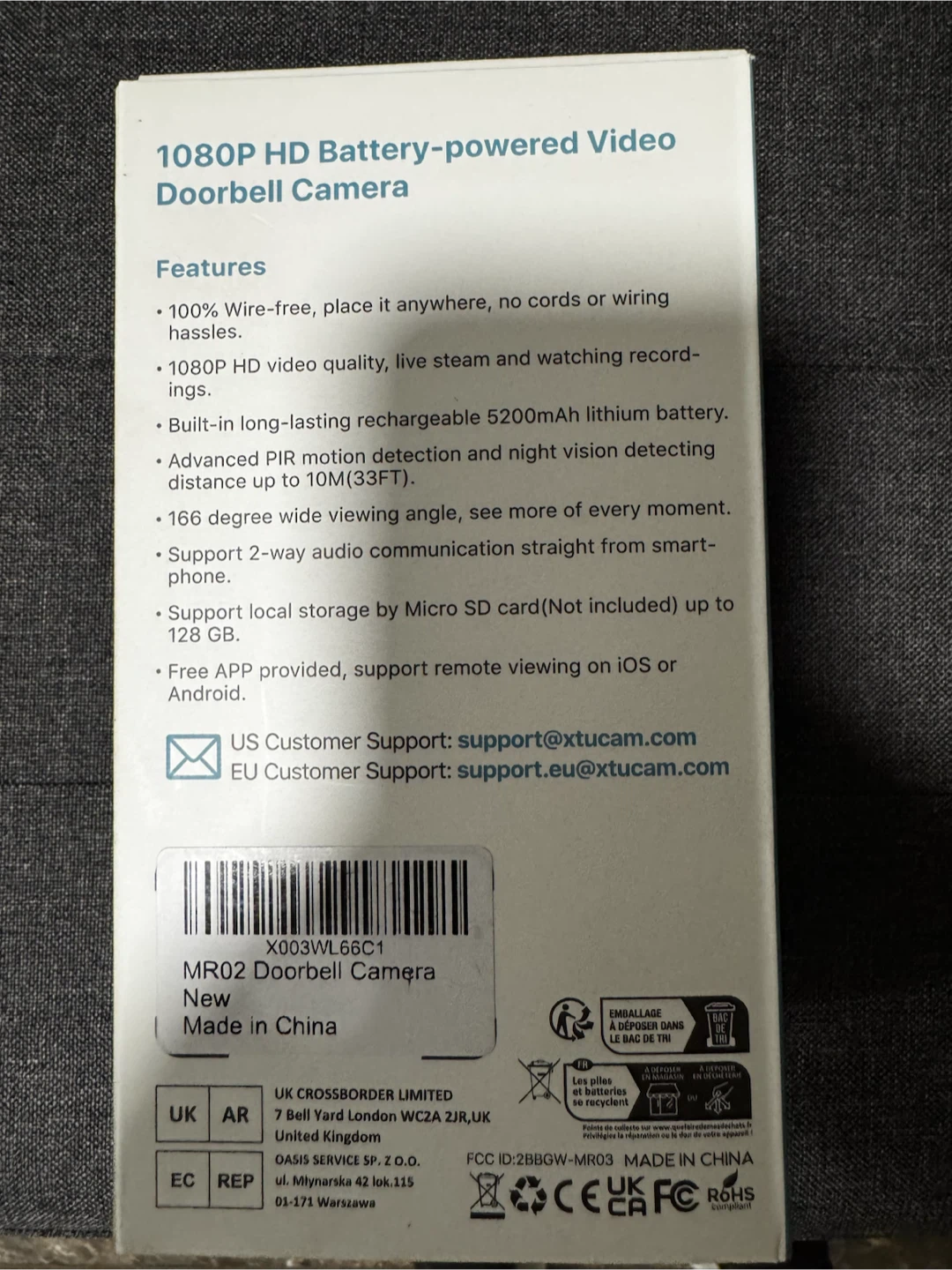 XTU MR02 Battery-Powered Video Doorbell - photo 2