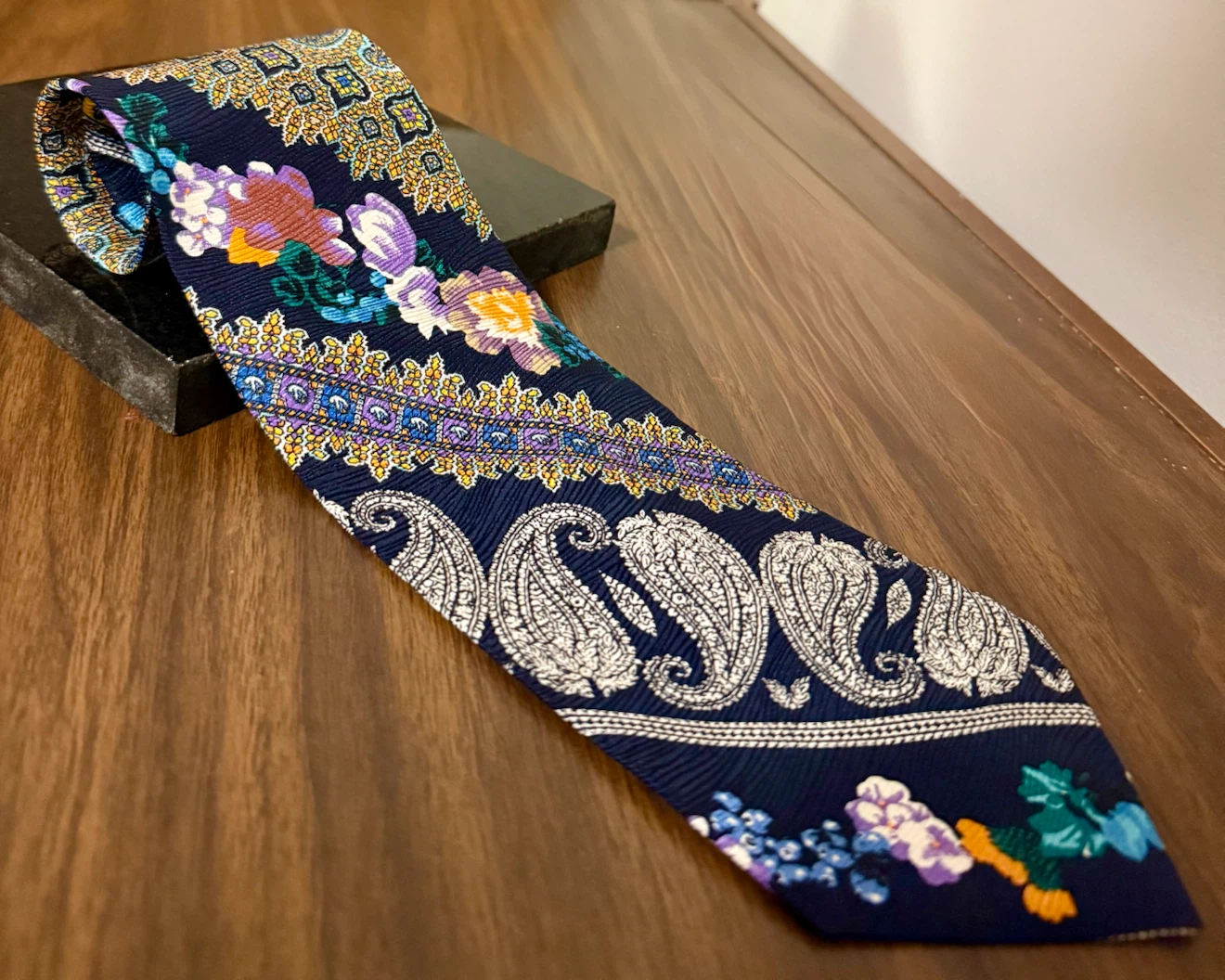 Vintage Strellson 100% Italian Silk Tie — Navy Floral/Paisley - photo 2