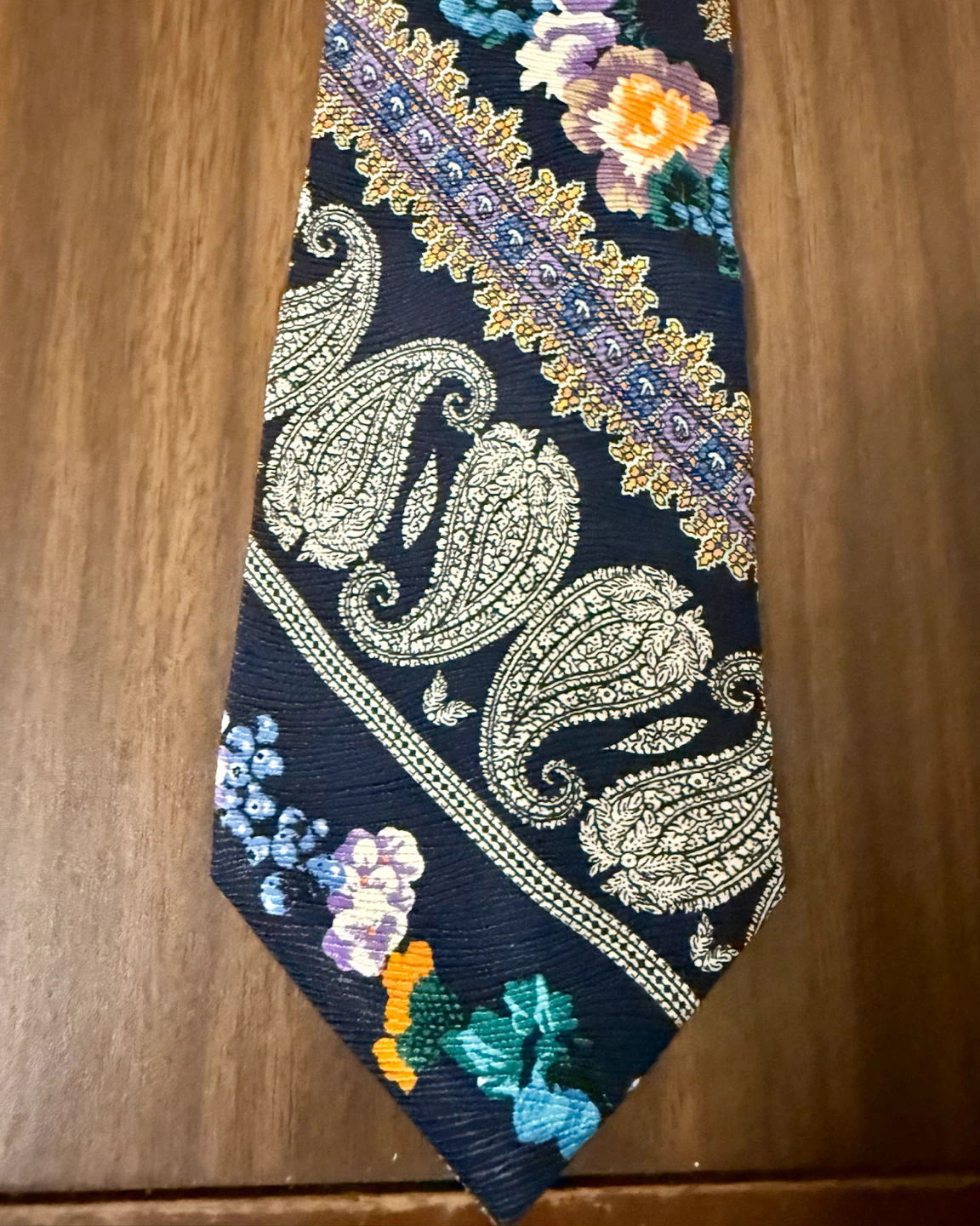 Vintage Strellson 100% Italian Silk Tie — Navy Floral/Paisley - photo 3