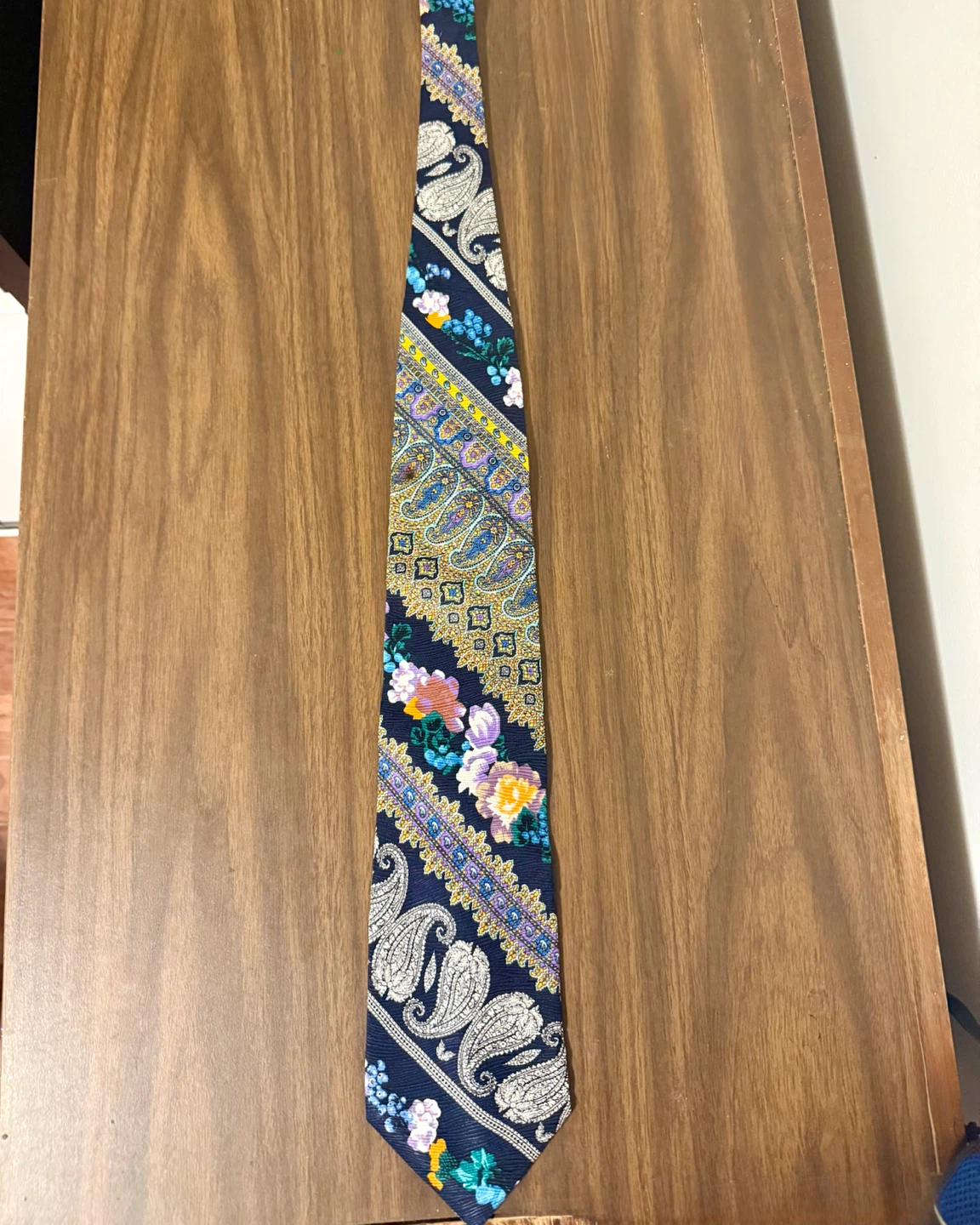 Vintage Strellson 100% Italian Silk Tie — Navy Floral/Paisley - photo 4