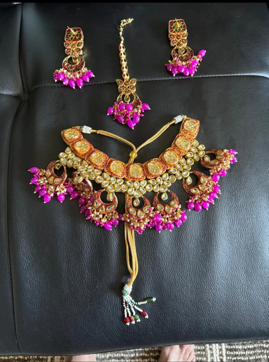 Bridal jewellery set- Pink beads-Full 3 piece  set - photo 2