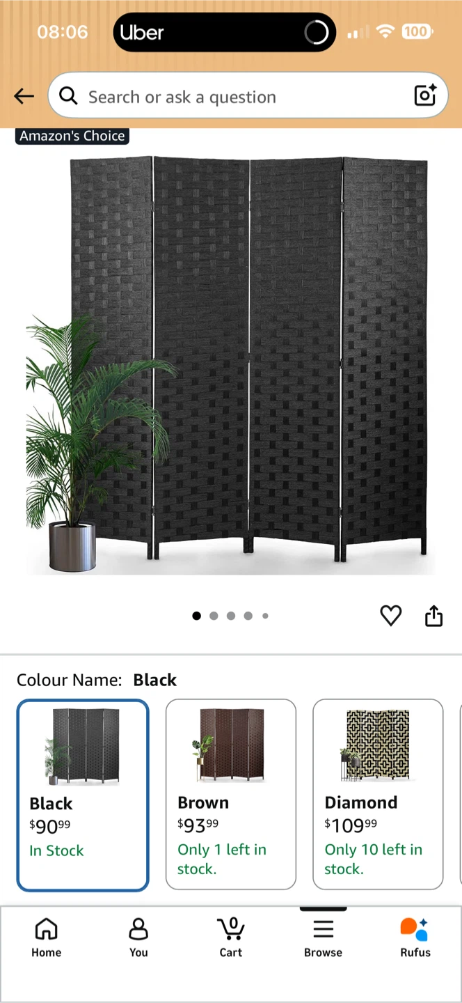 Room Divider - 6Ft - 4 panels - Black - photo 3