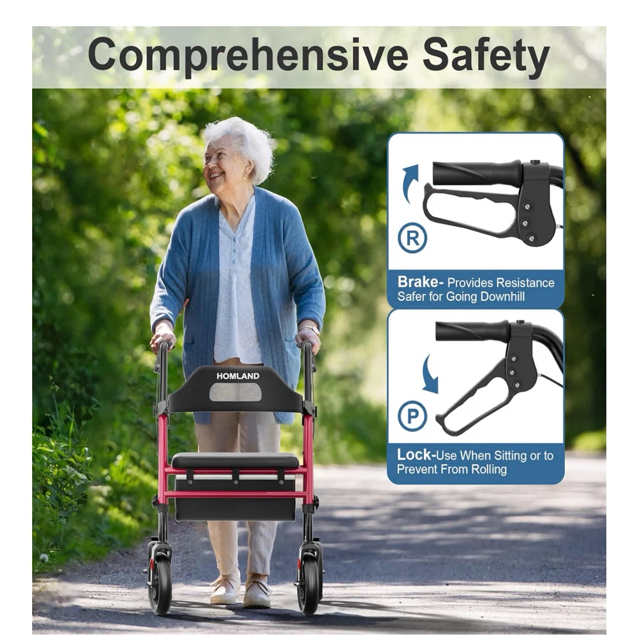 HOMLAND Foldable Red Rollator Walker with Seat HFR - photo 4