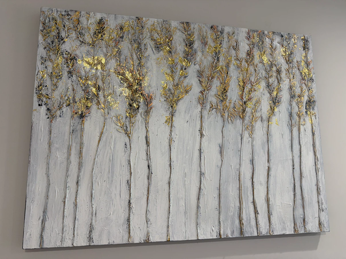 Large Textured Tree Wall Art with Gold Foil