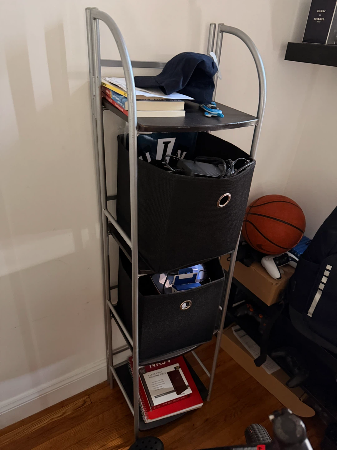 Metal 4-Tier Storage Shelf with Two Fabric Bins