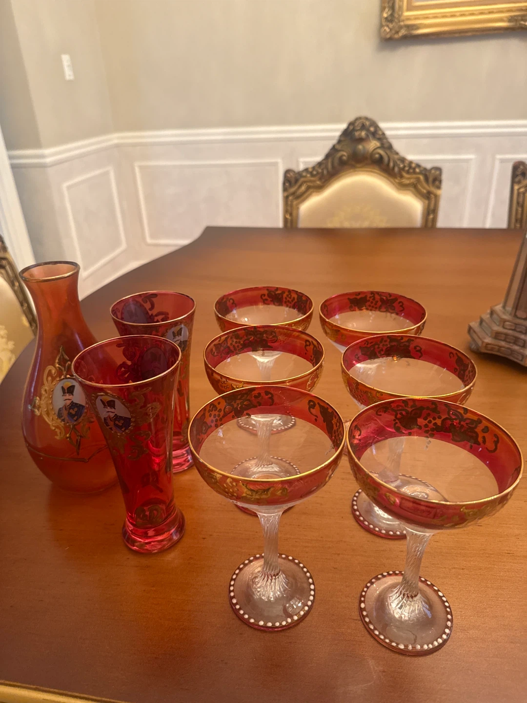 Vintage Bohemian Red Glass Decanter Set