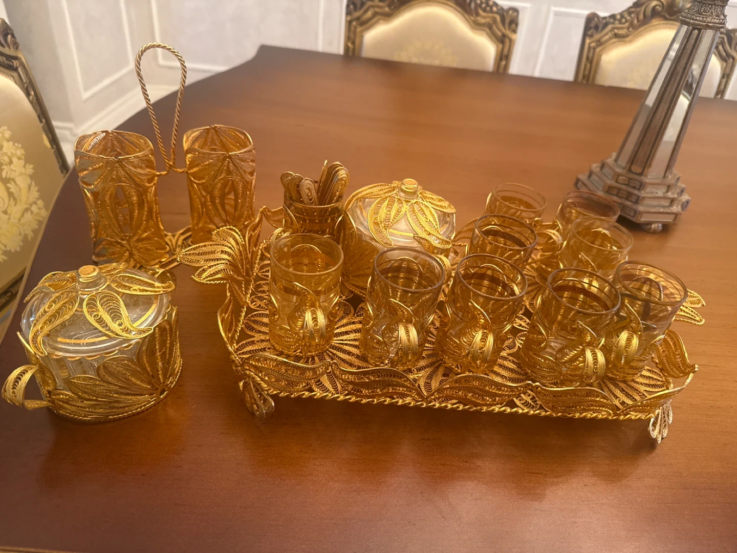 Gold-Tone Decorative Tea and Serving Set