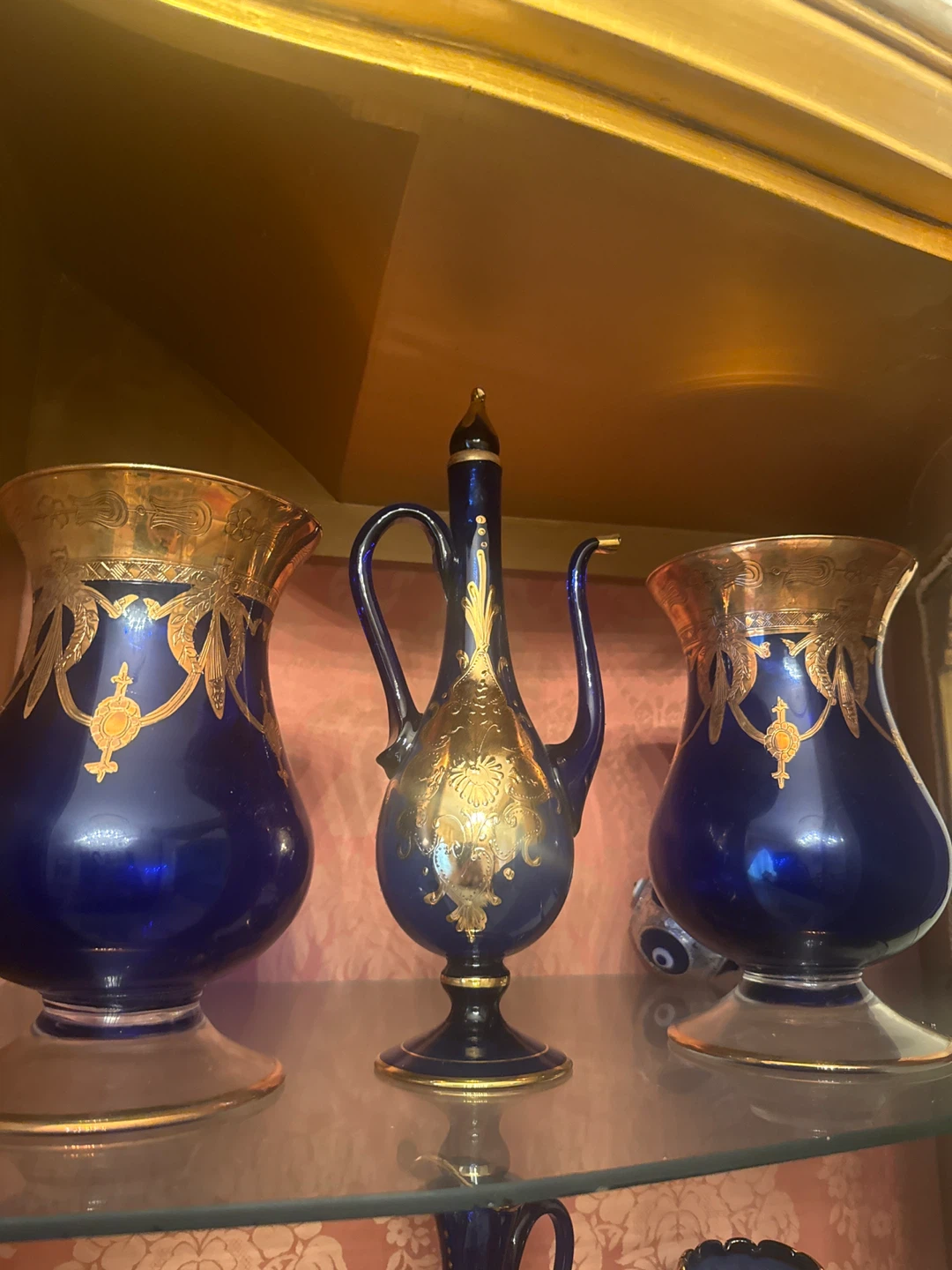 Vintage Cobalt Blue and Gold Glassware Set - photo 3