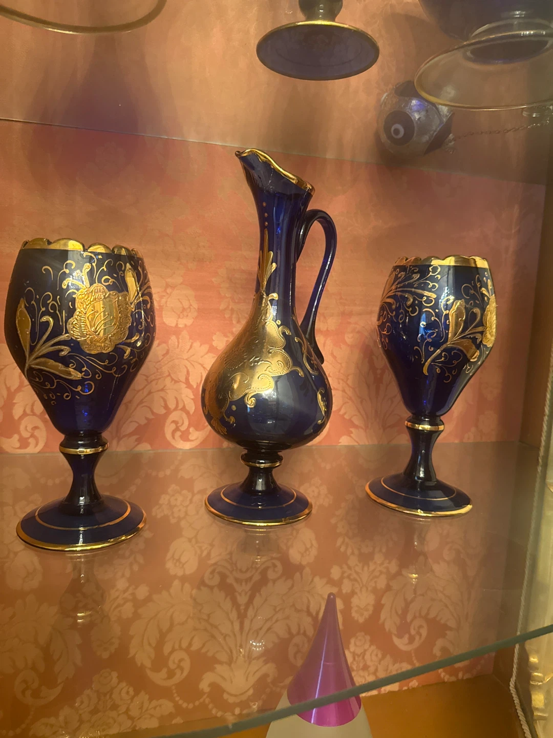 Vintage Cobalt Blue and Gold Glassware Set - photo 2