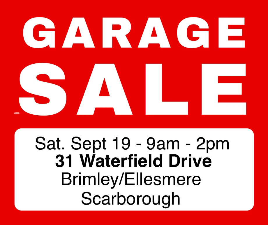 Garage Sale - Sat. Sept 19 - 9am-3pm - 31 Waterfield Dr.