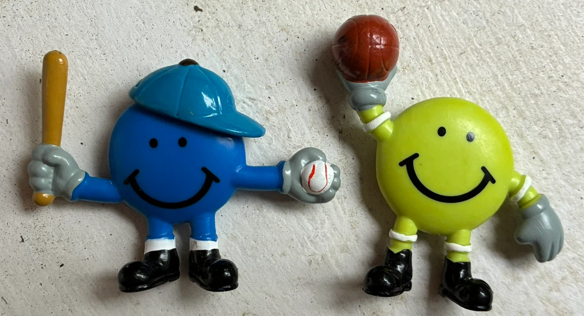 Vintage Smiley Face Sports Figures Baseball & Basketball Toy