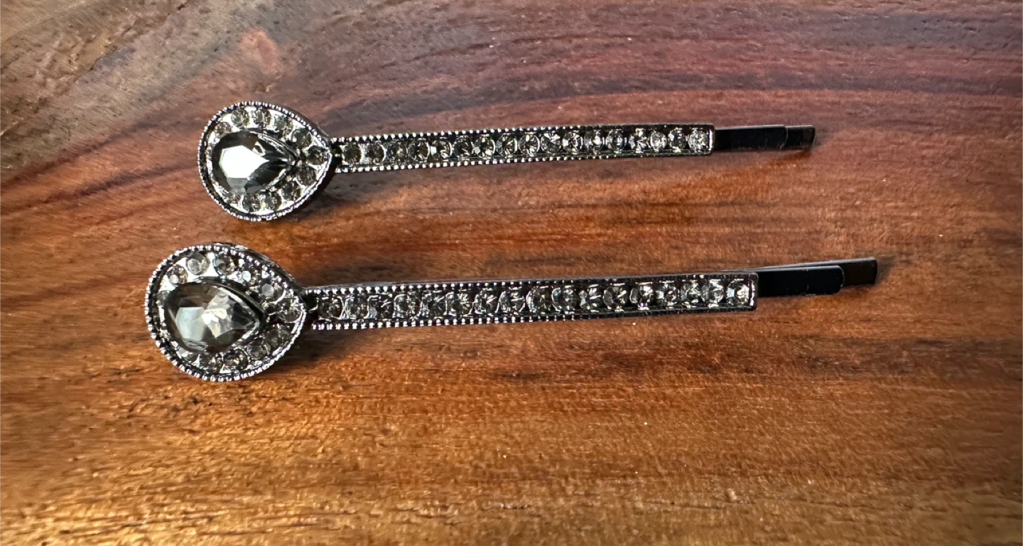 Two Rhinestone Teardrop Hair Clips