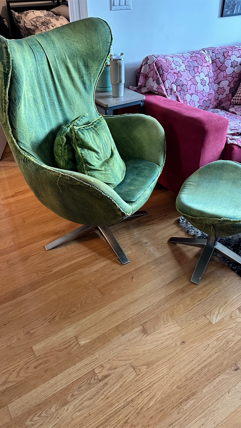 Green Fabric Swivel Accent Chair and Ottoman
