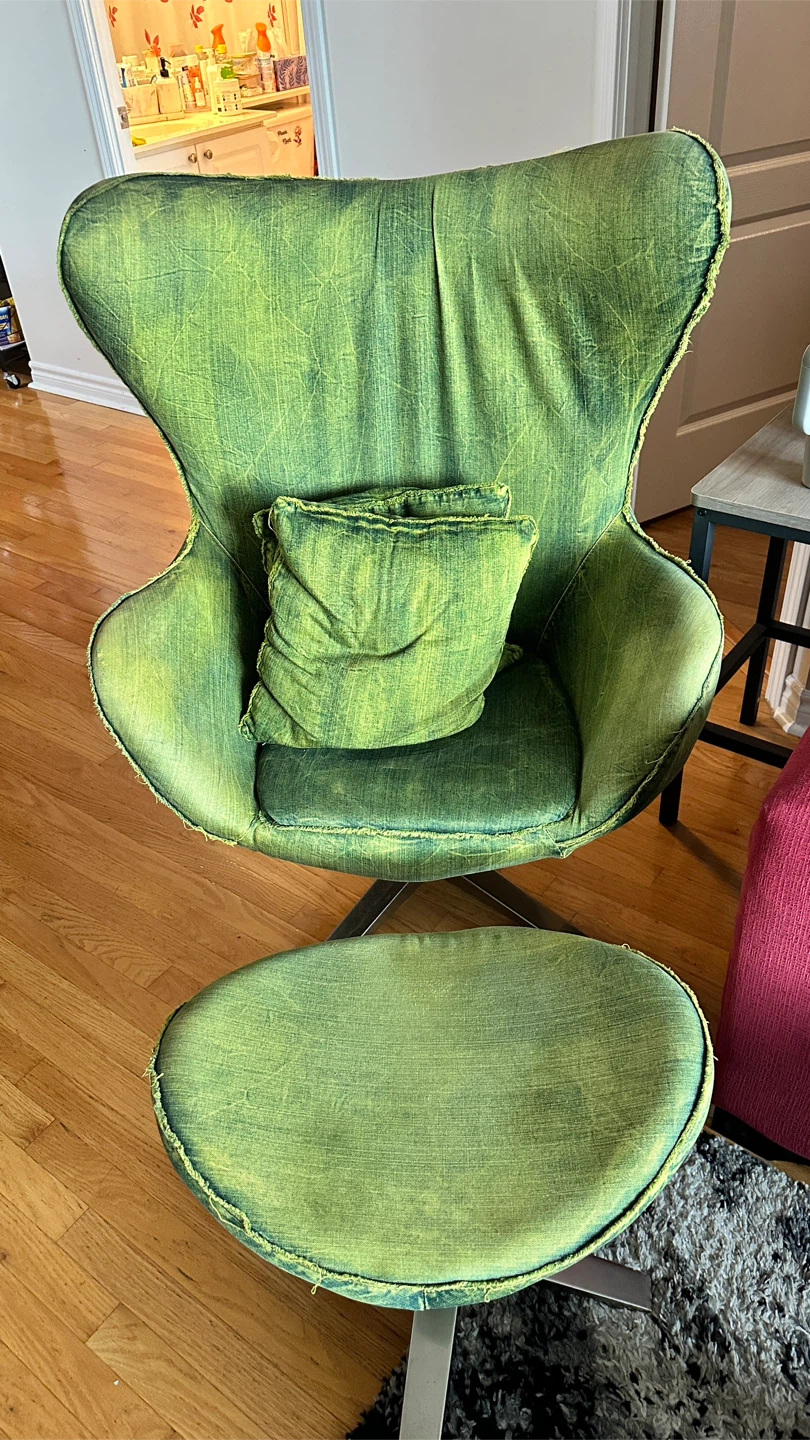 Green Fabric Swivel Accent Chair and Ottoman - photo 2