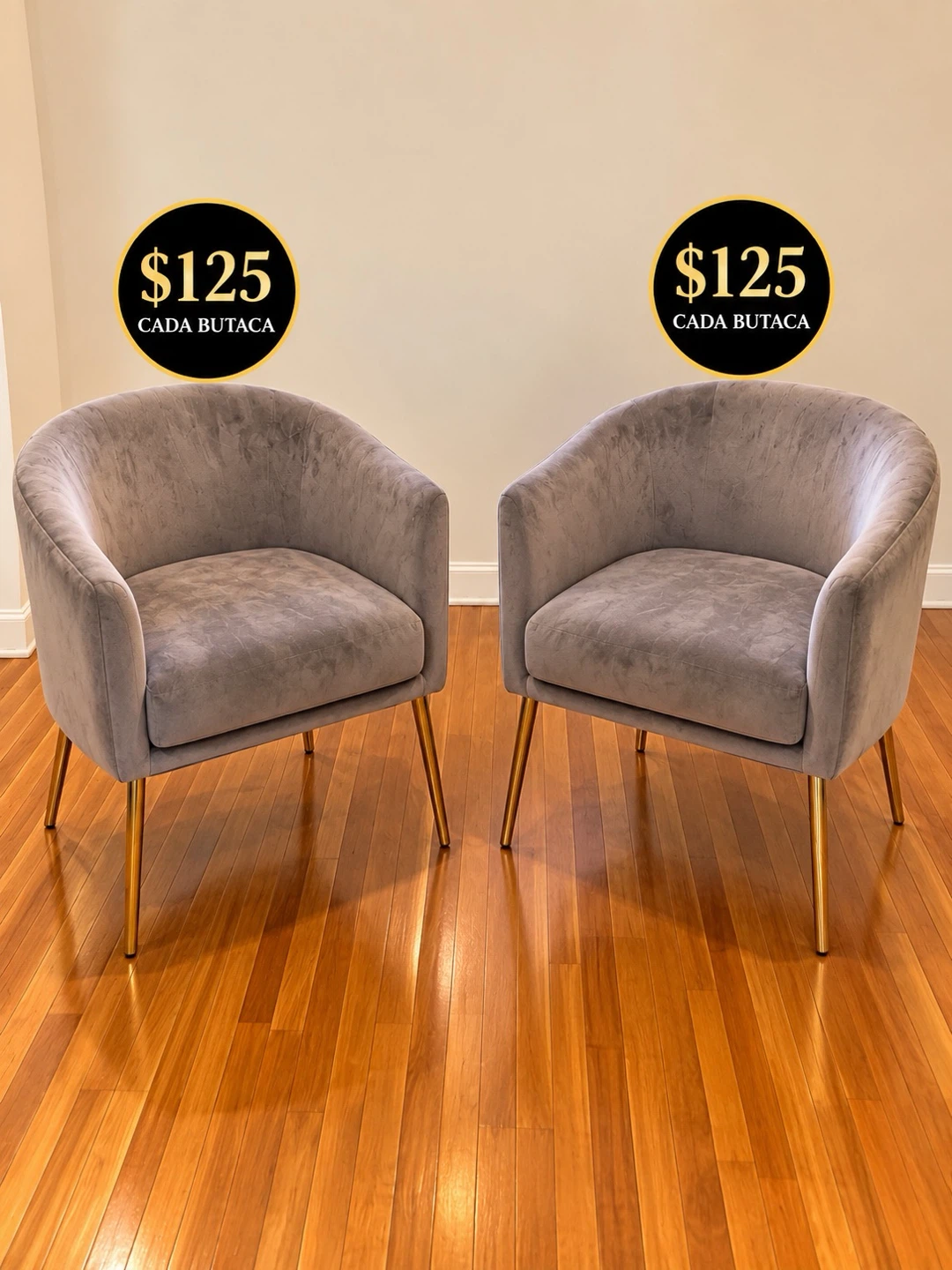 Set of two gray velvet accent chairs
