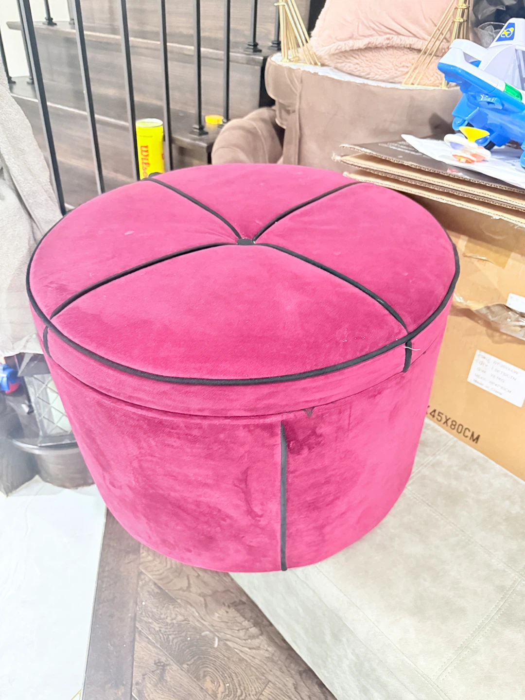 Round Velvet Storage Ottoman