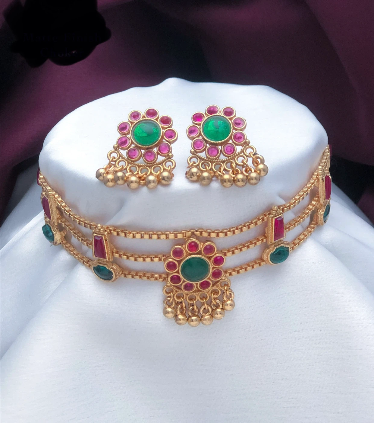 Gold-Tone Choker Necklace and Earrings Set