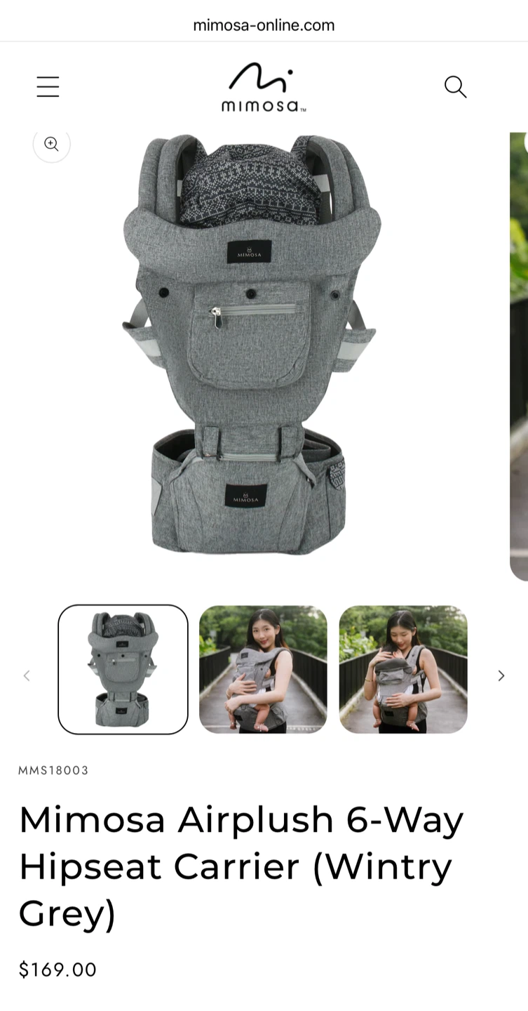 Mimosa Airplush 6-Way Hipseat Carrier Wintry Grey - photo 3