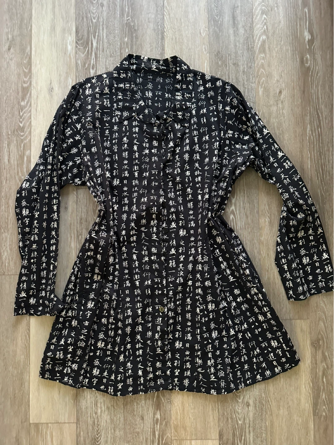 Tulip Navy/Black Cotton dress with Calligraphy Print - Large