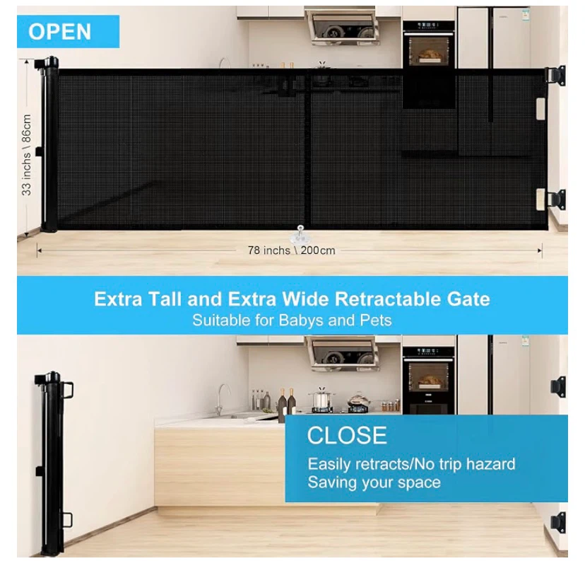 New Extra Wide Retractable Baby Gate, Extends up to 78" Wide - photo 3