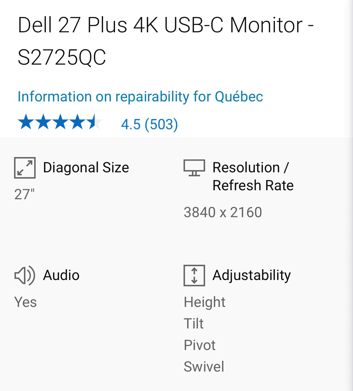Dell 4K USB-C Monitor - S2725QC - photo 5