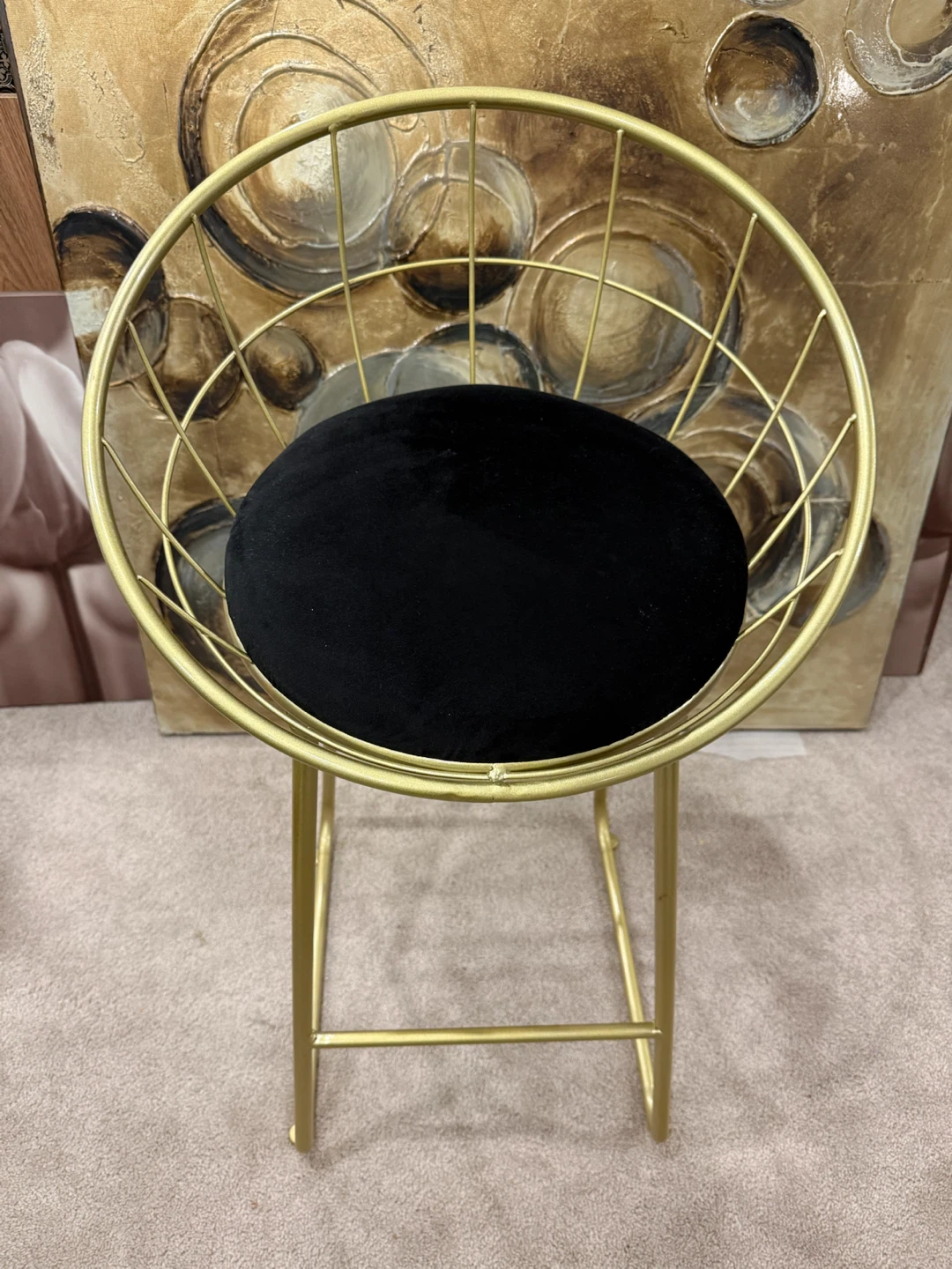 Gold Metal Bar Stool with Black Cushion 🪑 - photo 2