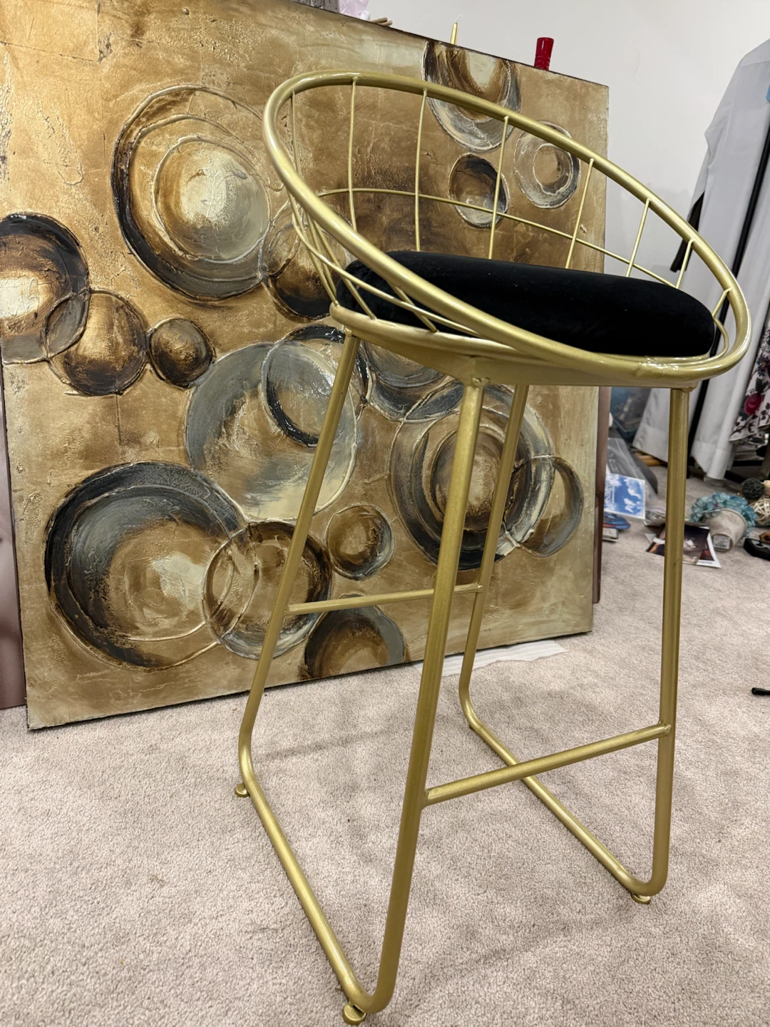Gold Metal Bar Stool with Black Cushion 🪑 - photo 3