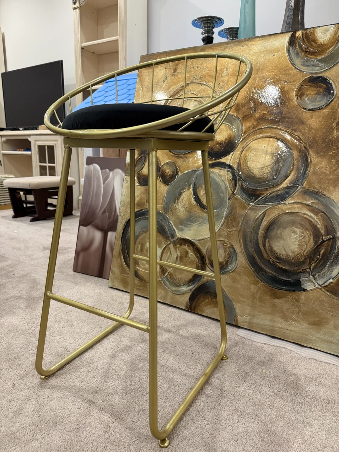 Gold Metal Bar Stool with Black Cushion 🪑 - photo 4