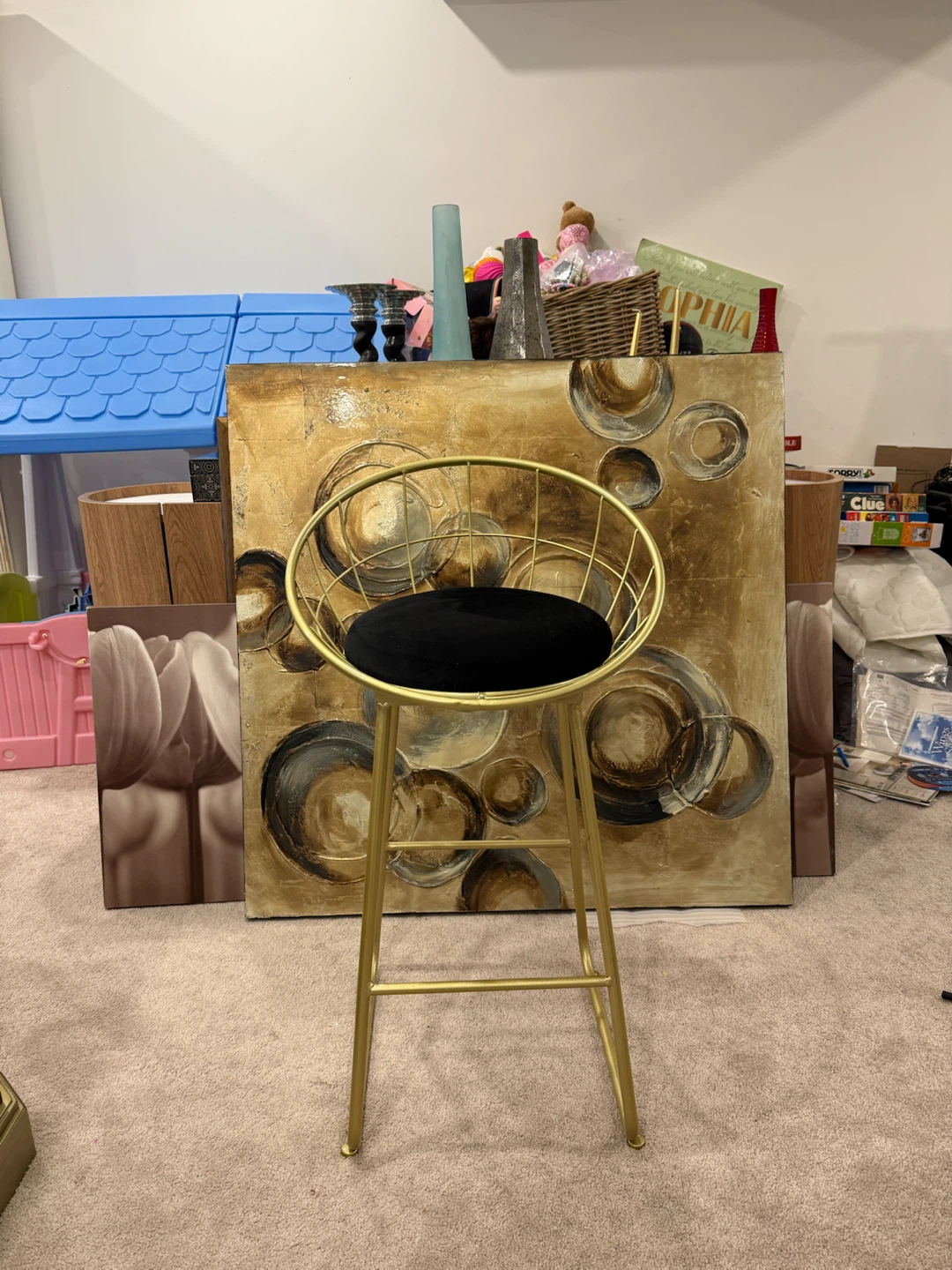 Gold Metal Bar Stool with Black Cushion 🪑 - photo 5