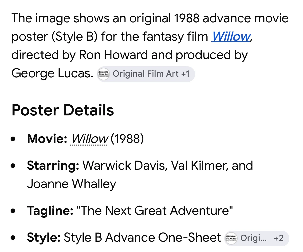 Original 1988 Willow Movie Retail Store Poster (22’x17’) - photo 4