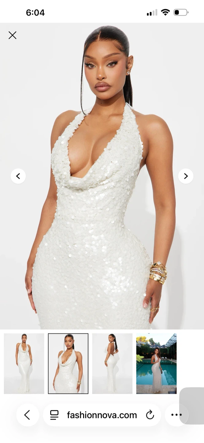Fashion Nova White Sequin Halter Maxi Dress