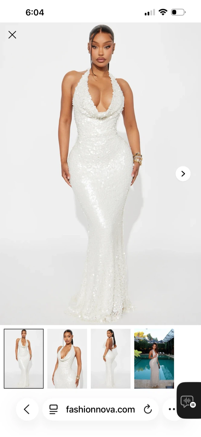 Fashion Nova White Sequin Halter Maxi Dress - photo 2