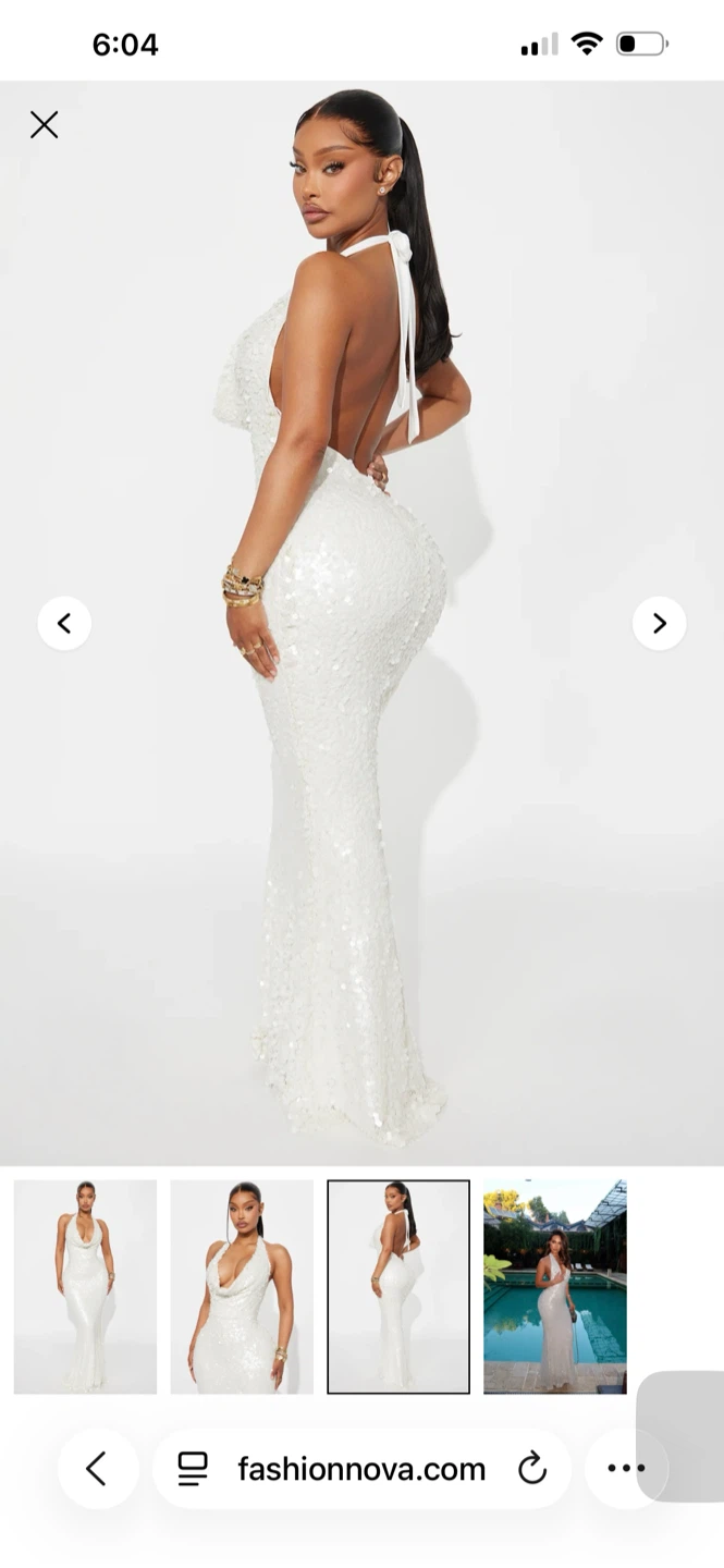 Fashion Nova White Sequin Halter Maxi Dress - photo 3