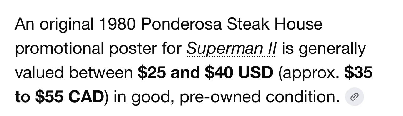 Vintage 1980 Superman II Ponderosa Steak House Poster - photo 5