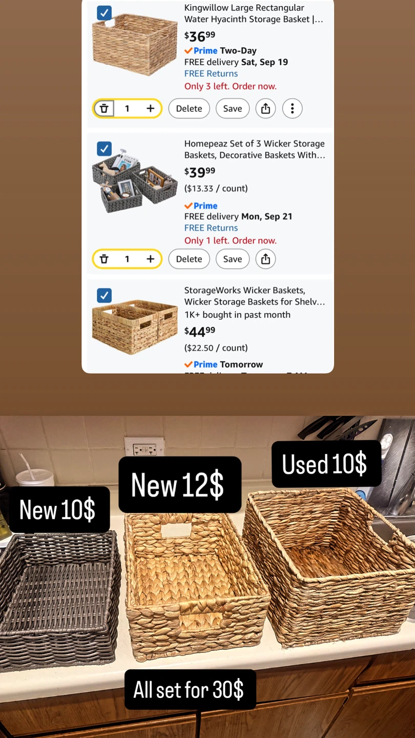 Set of 3 Wicker Storage Baskets