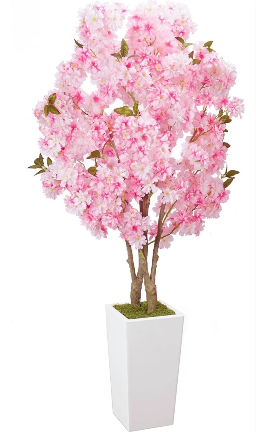 Artificial Pink Cherry Blossom Tree in White Planter