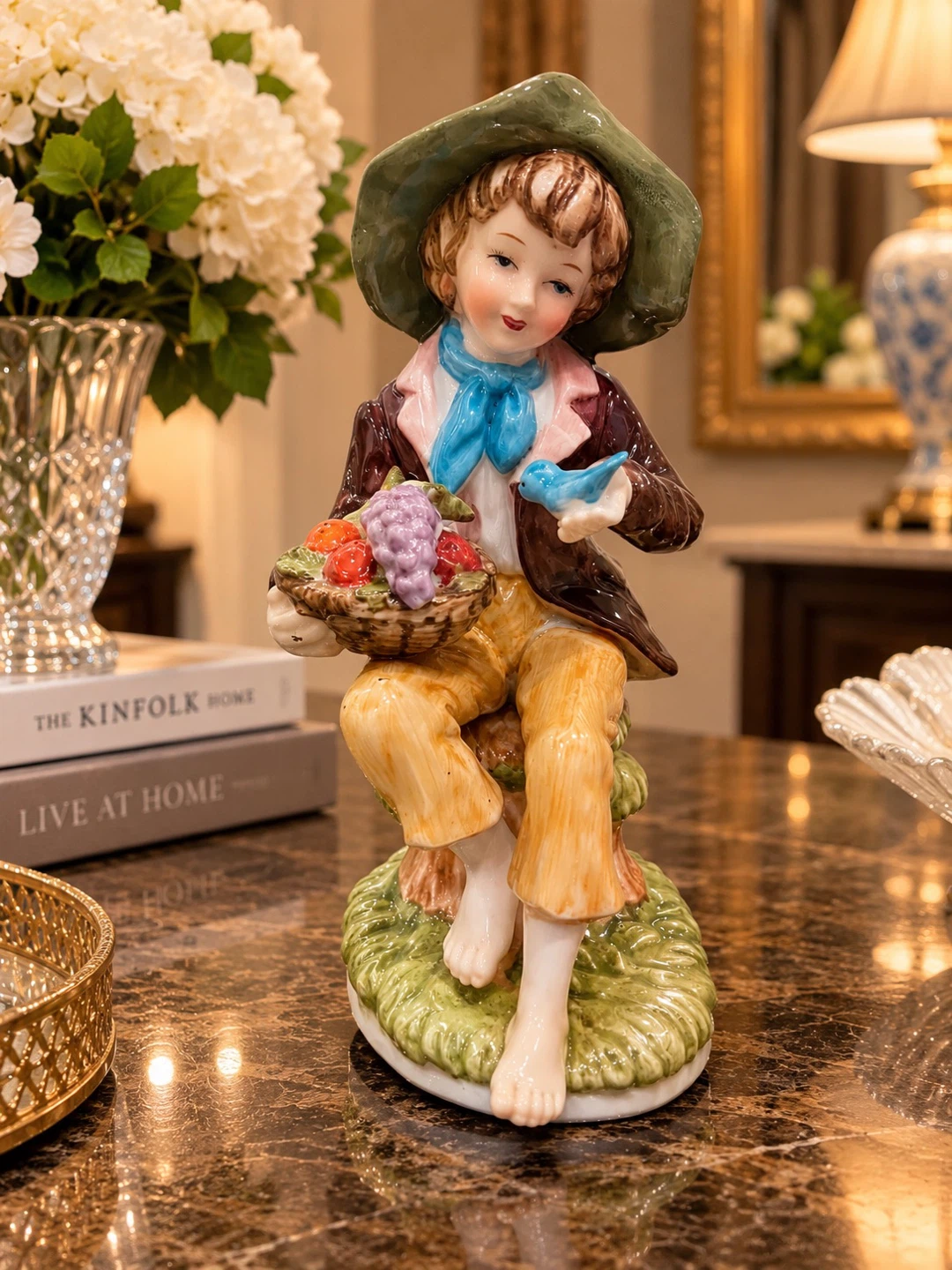 Vintage Porcelain Boy Figurine with Basket