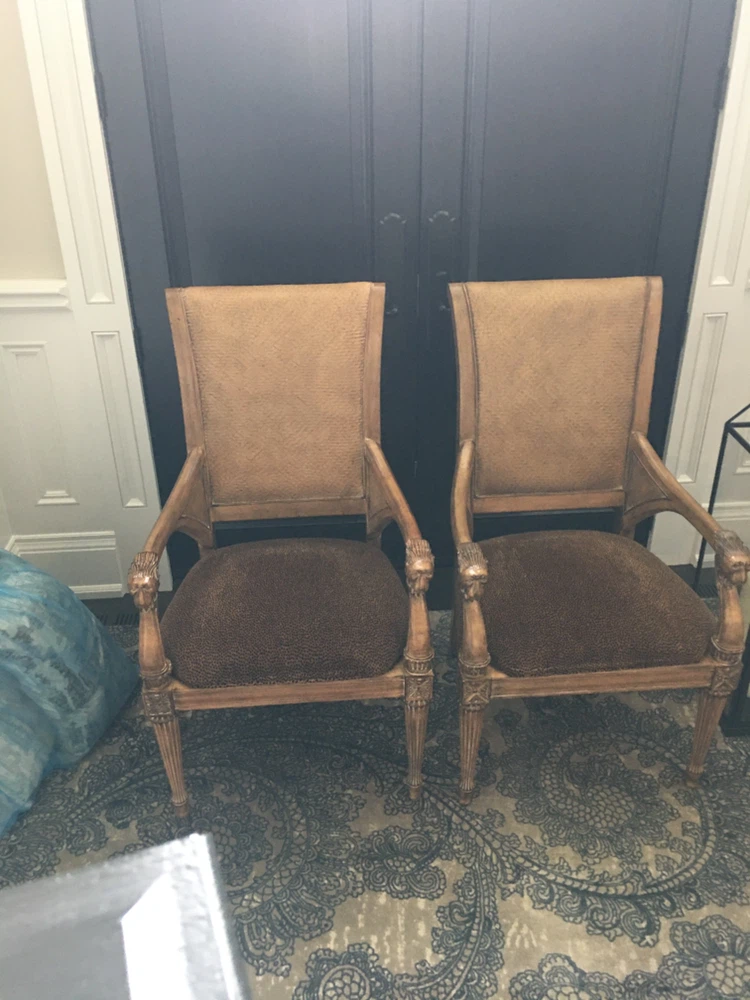 Set of Two Carved Wood Armchairs