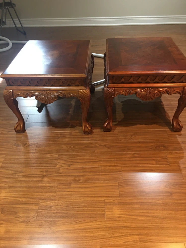 Set of Two Ornate Wooden End Tables