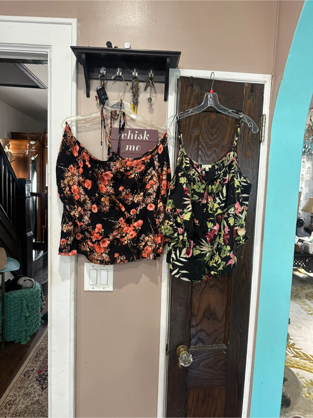 Two Floral Print Cold Shoulder Tops