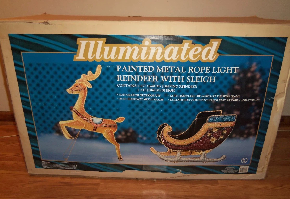 RARE LARGE Christmas Illuminated Reindeer Metal Rope Light