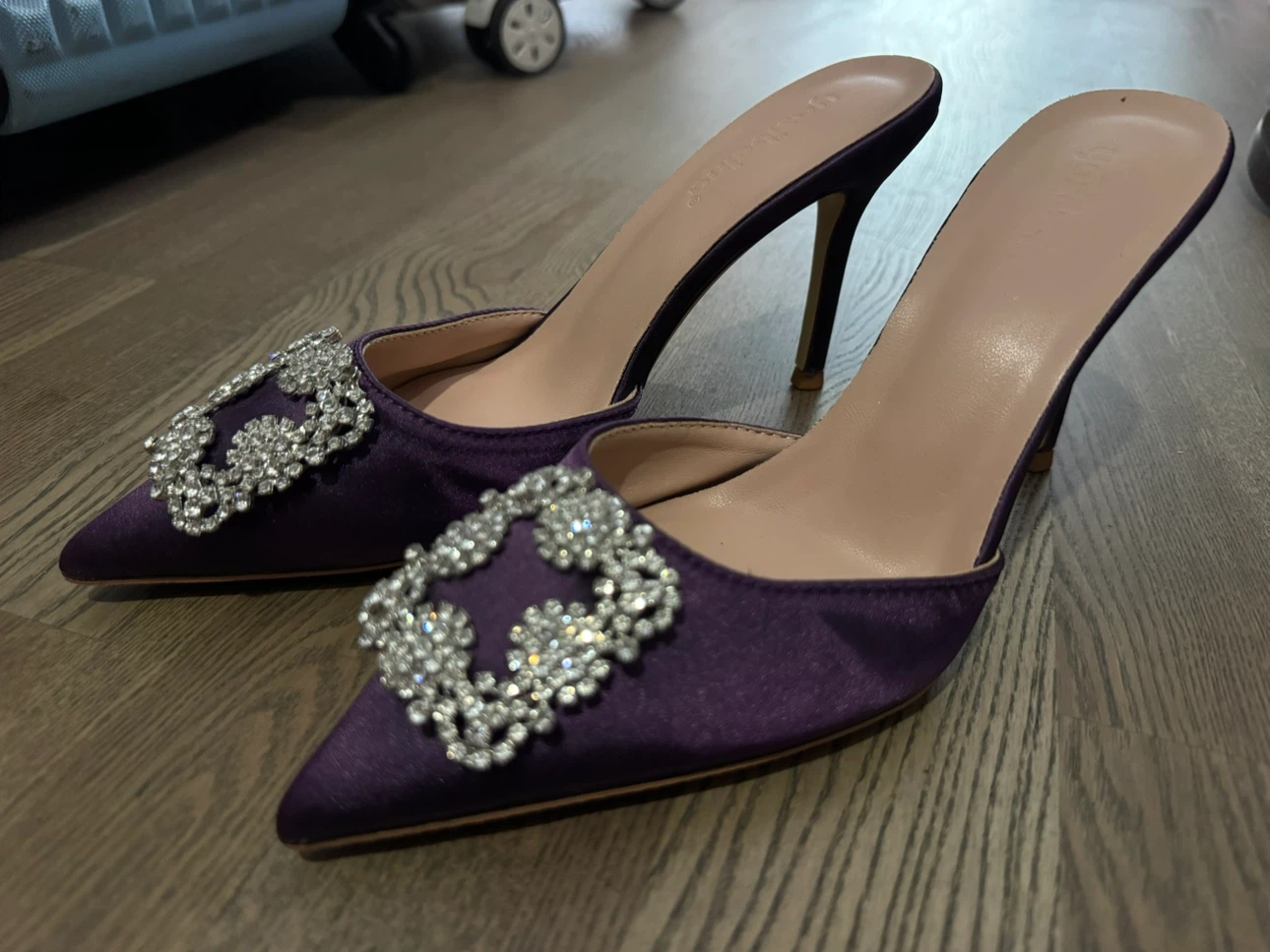 Purple Satin Stiletto Mules with Crystal Embellishment - photo 3