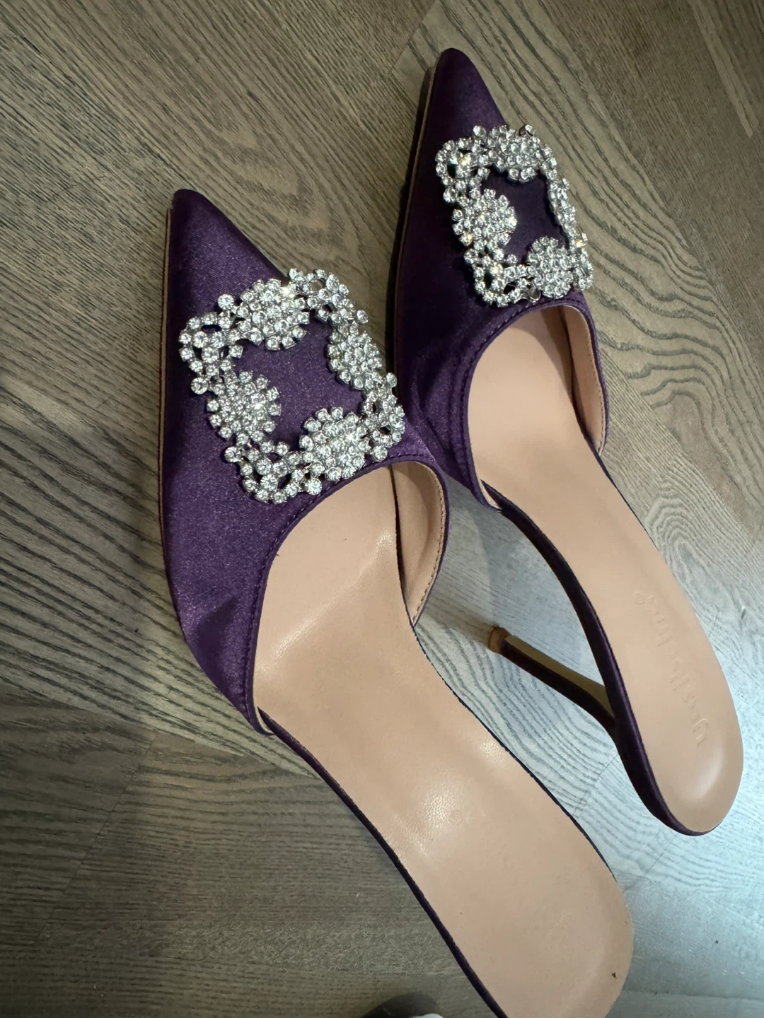 Purple Satin Stiletto Mules with Crystal Embellishment - photo 5