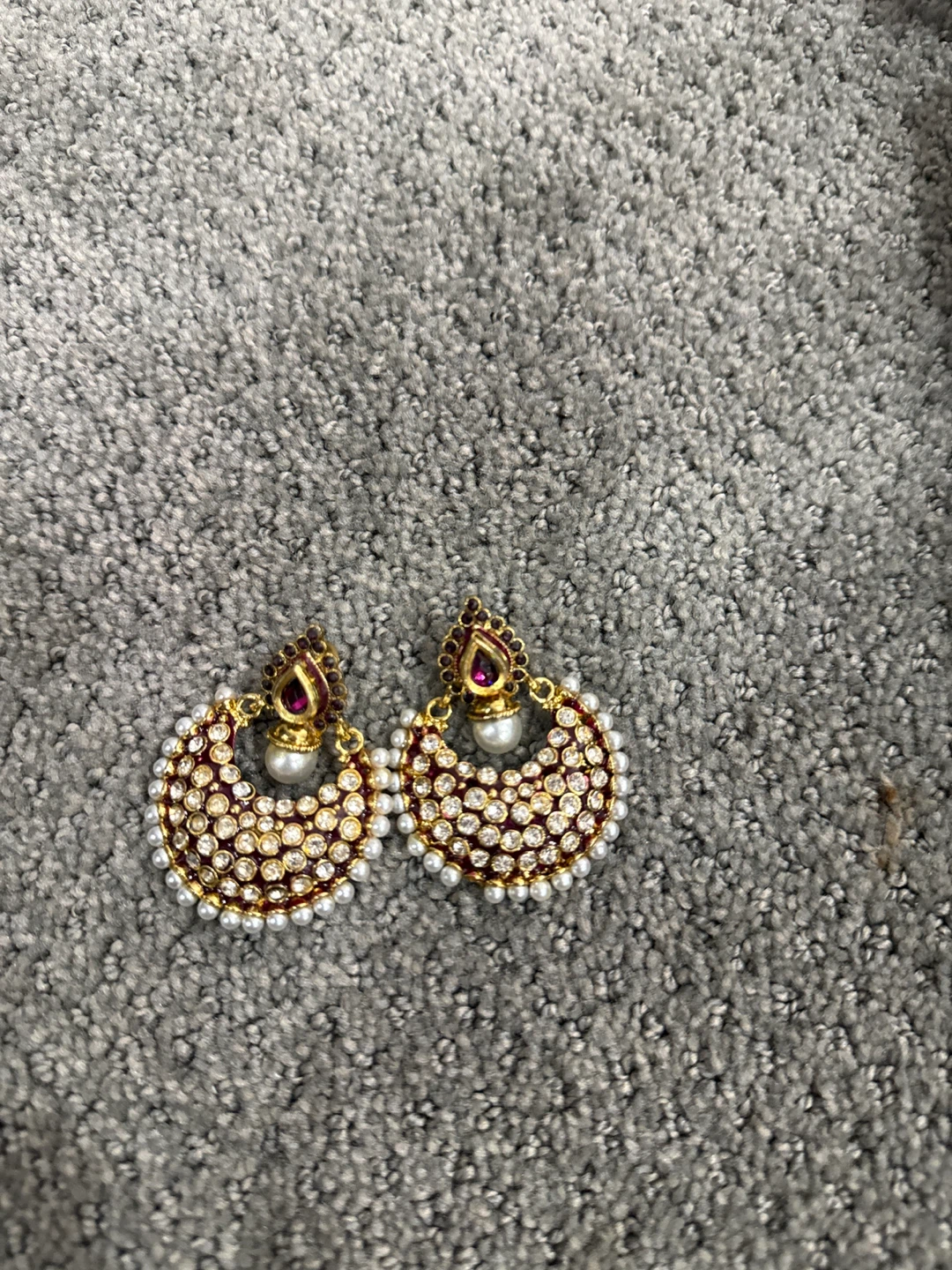 Gold-tone Rhinestone and Pearl Chandbali Earrings