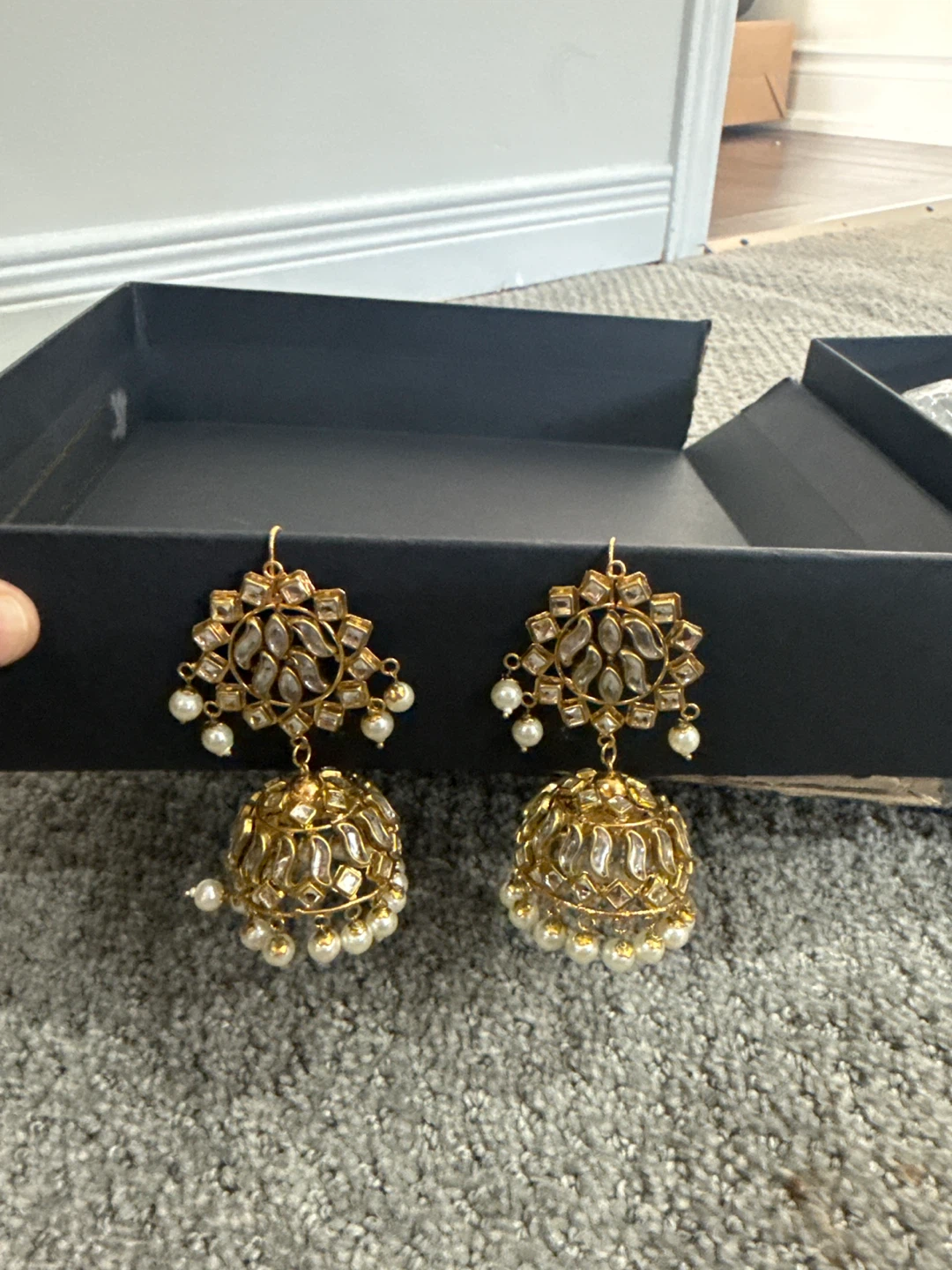 Gold-tone Kundan Jhumka Earrings