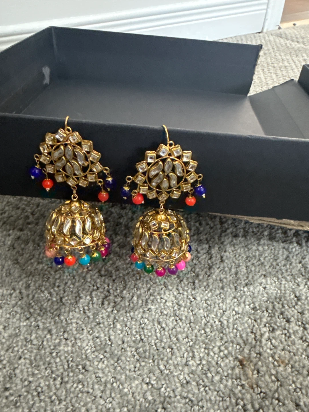 Traditional Jhumka Earrings with Multicoloured Beads