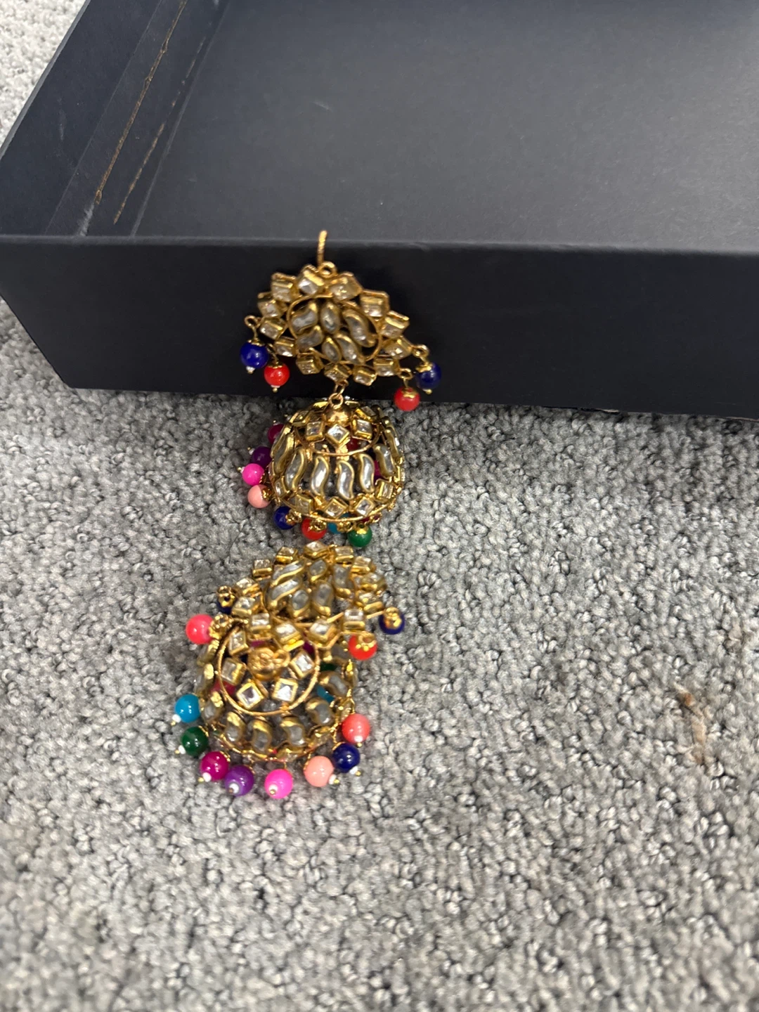Traditional Jhumka Earrings with Multicoloured Beads - photo 2