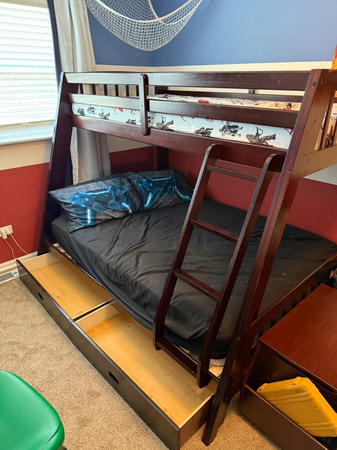 Dark Wood Twin over Full Bunk Bed with Storage - photo 2