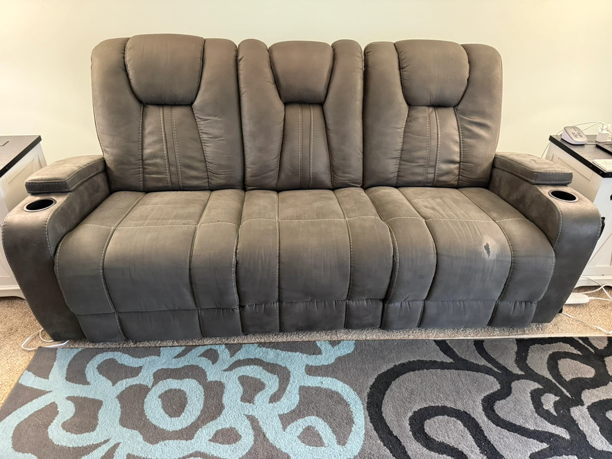 Gray Reclining Sofa with Center Console