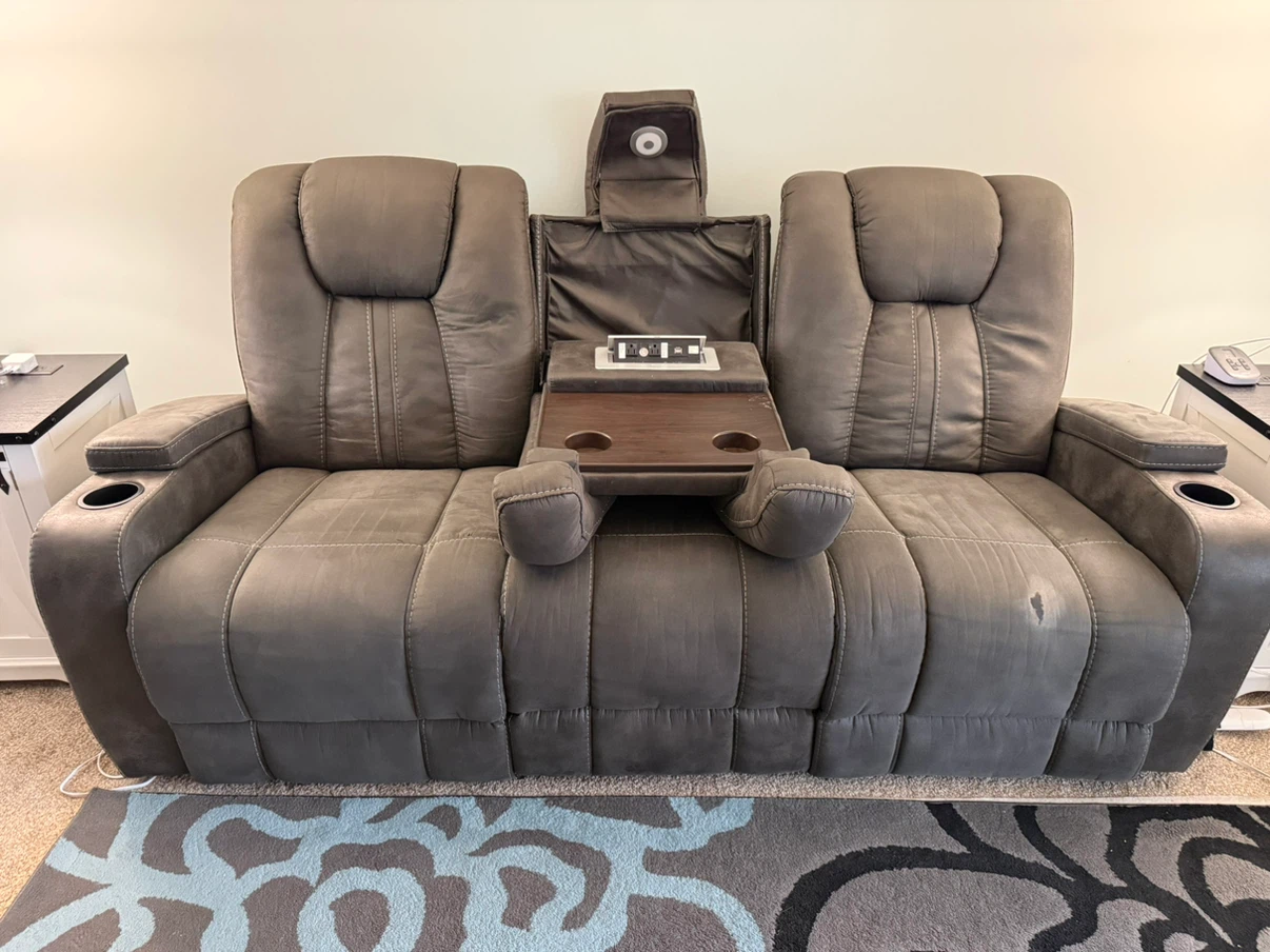Gray Reclining Sofa with Center Console - photo 2